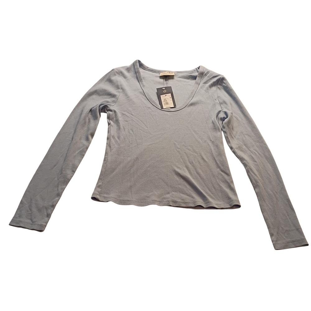 Universal Thread Ribbed Scoop Neck Women's Top Long Sleeve Light Blue M NWT